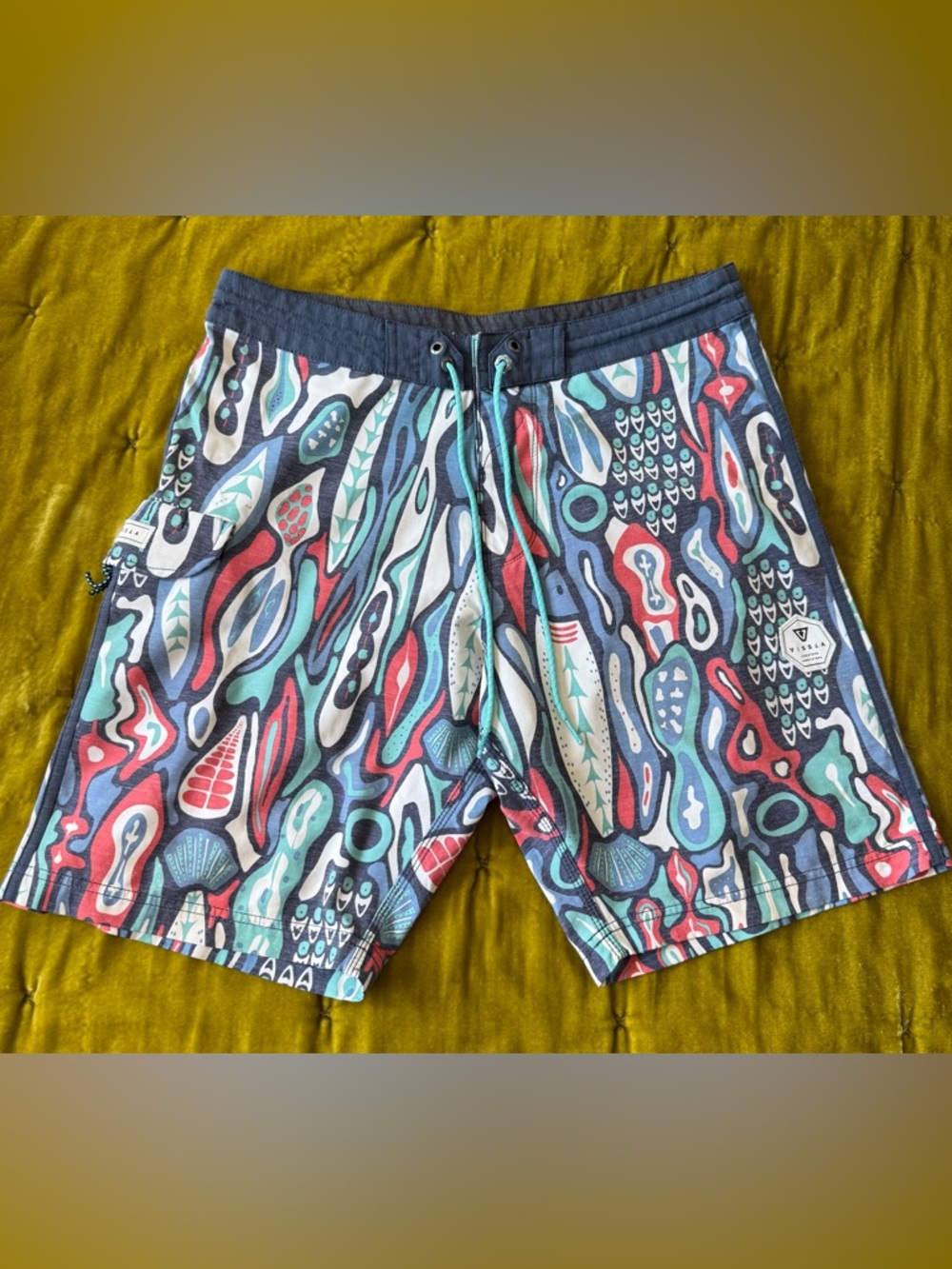 Men's Teal & Navy Abstract Print Swim Shorts